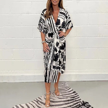 Comfortable V-Neck Printed Maxi Dress