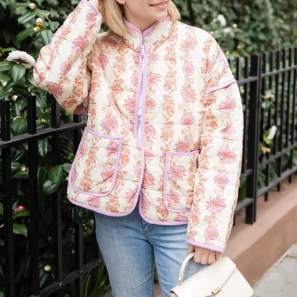 Cropped Puffer Jacket Lightweight Floral Printed Coat