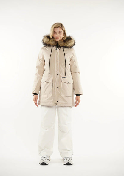 Faux Fur Mid-Length Hooded Parka With Large Pockets Splashproof