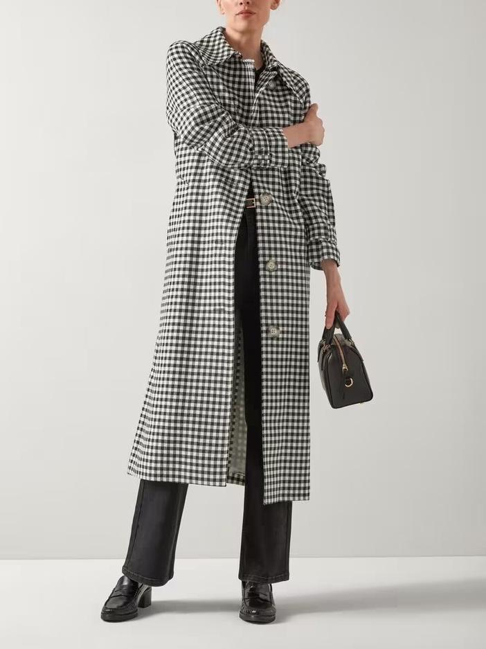 Black & Cream Gingham Virgin Wool Trench