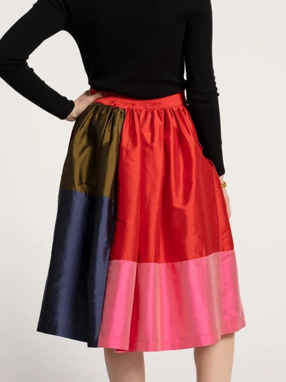 Gathered Midi Skirt Colorblock