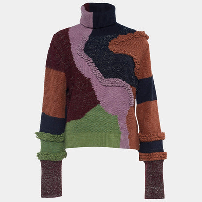 Multicolor Patchwork Knit Turtleneck Jumper