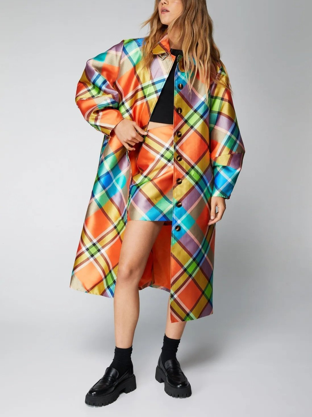 Twill Plaid Trench Coat