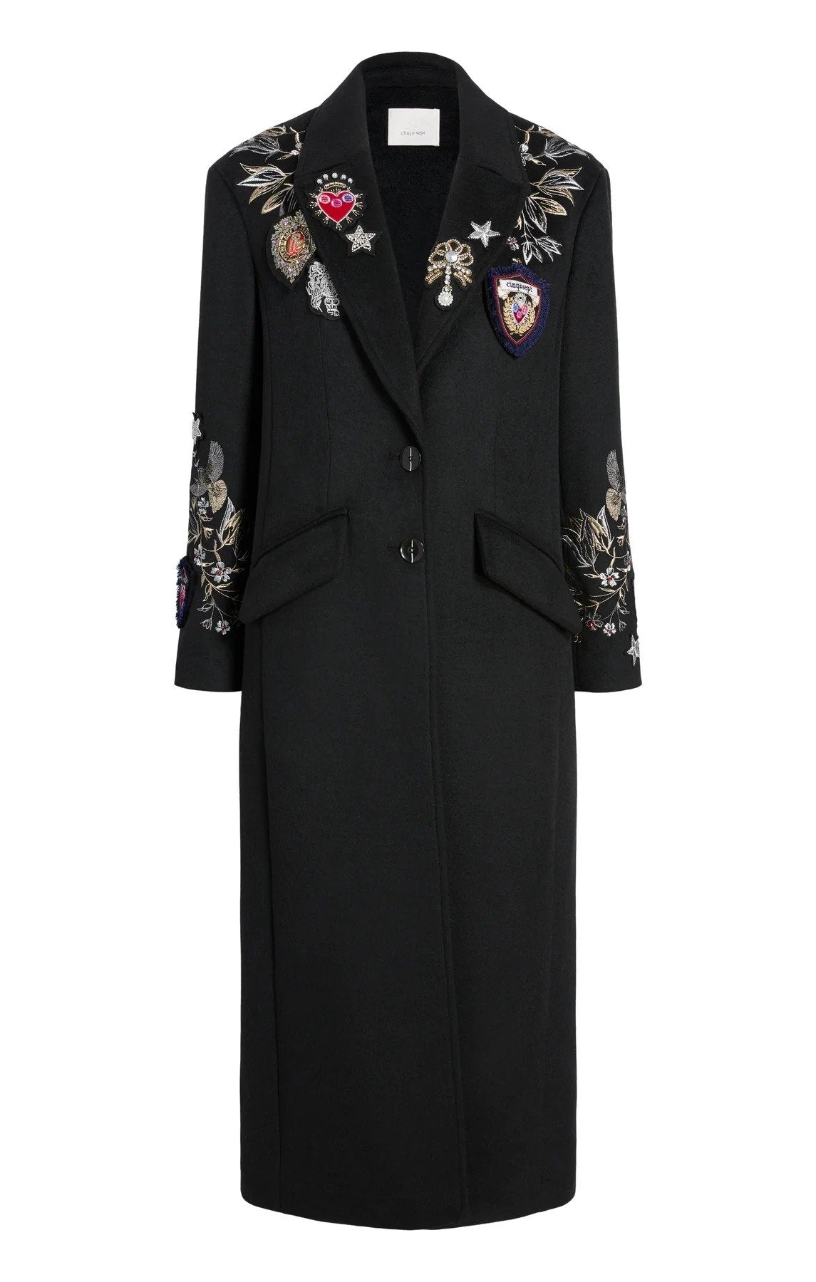 Black Appliques Long Coat