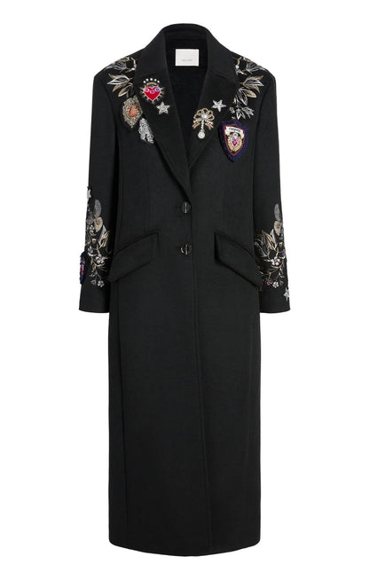 Black Appliques Long Coat