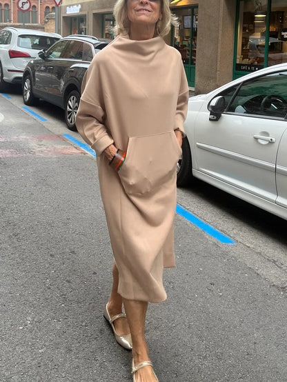 Round Neck Long Sleeve Midi Dress