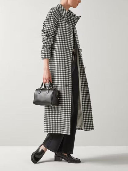 Black & Cream Gingham Virgin Wool Trench