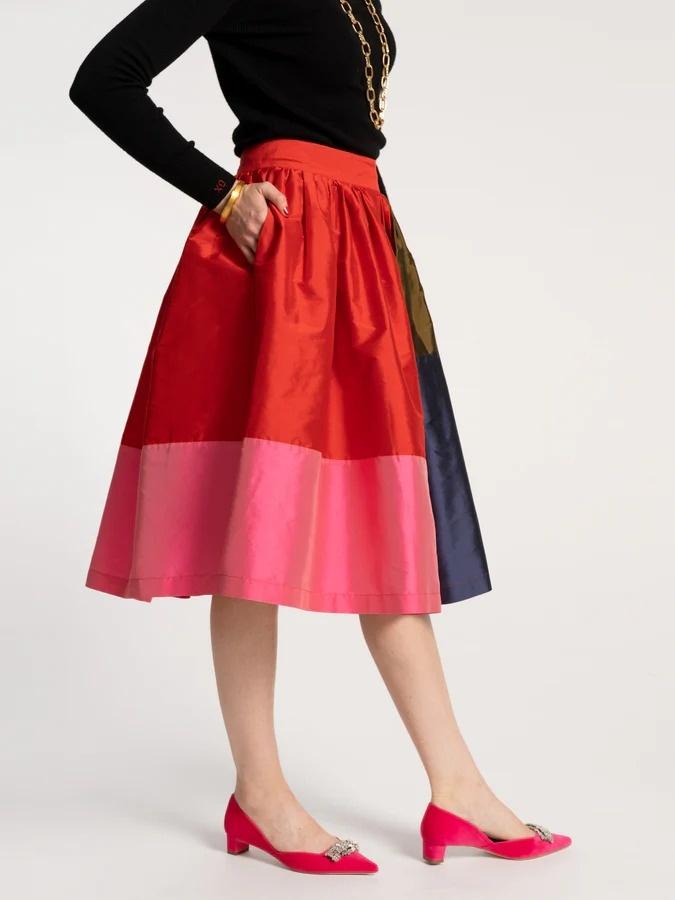 Gathered Midi Skirt Colorblock