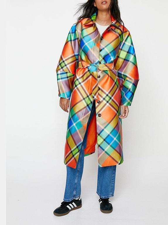 Twill Plaid Trench Coat