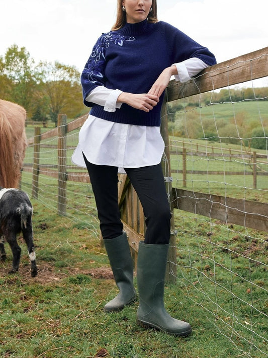 Blue Embroidered Knit Sweater