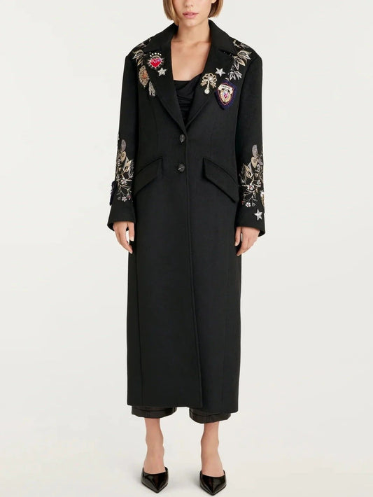 Black Appliques Long Coat