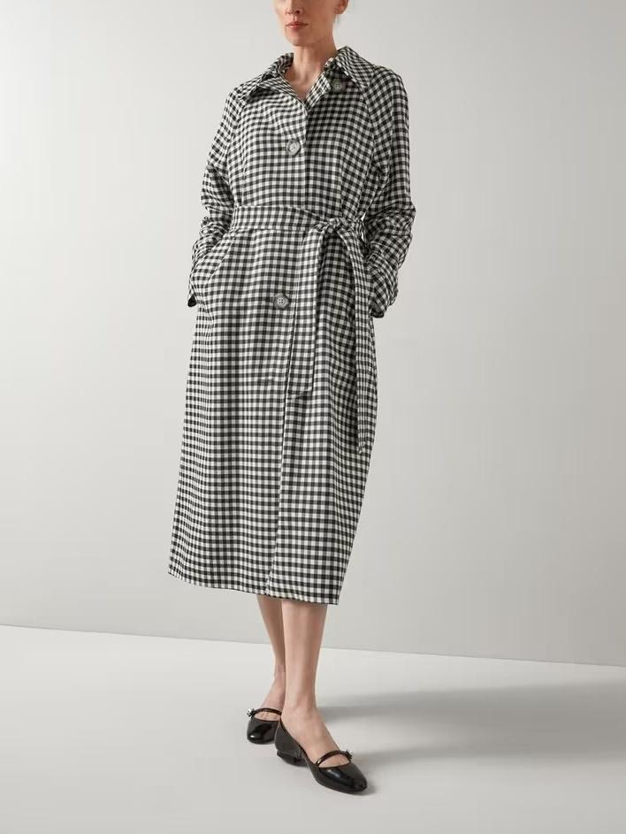 Black & Cream Gingham Virgin Wool Trench