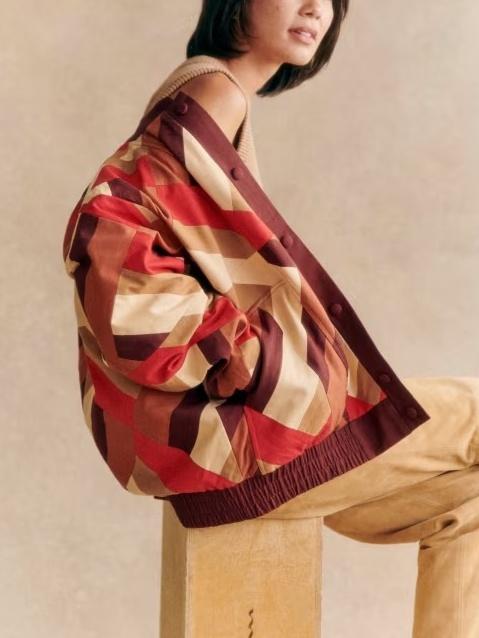 Patchwork Red Brown Coat