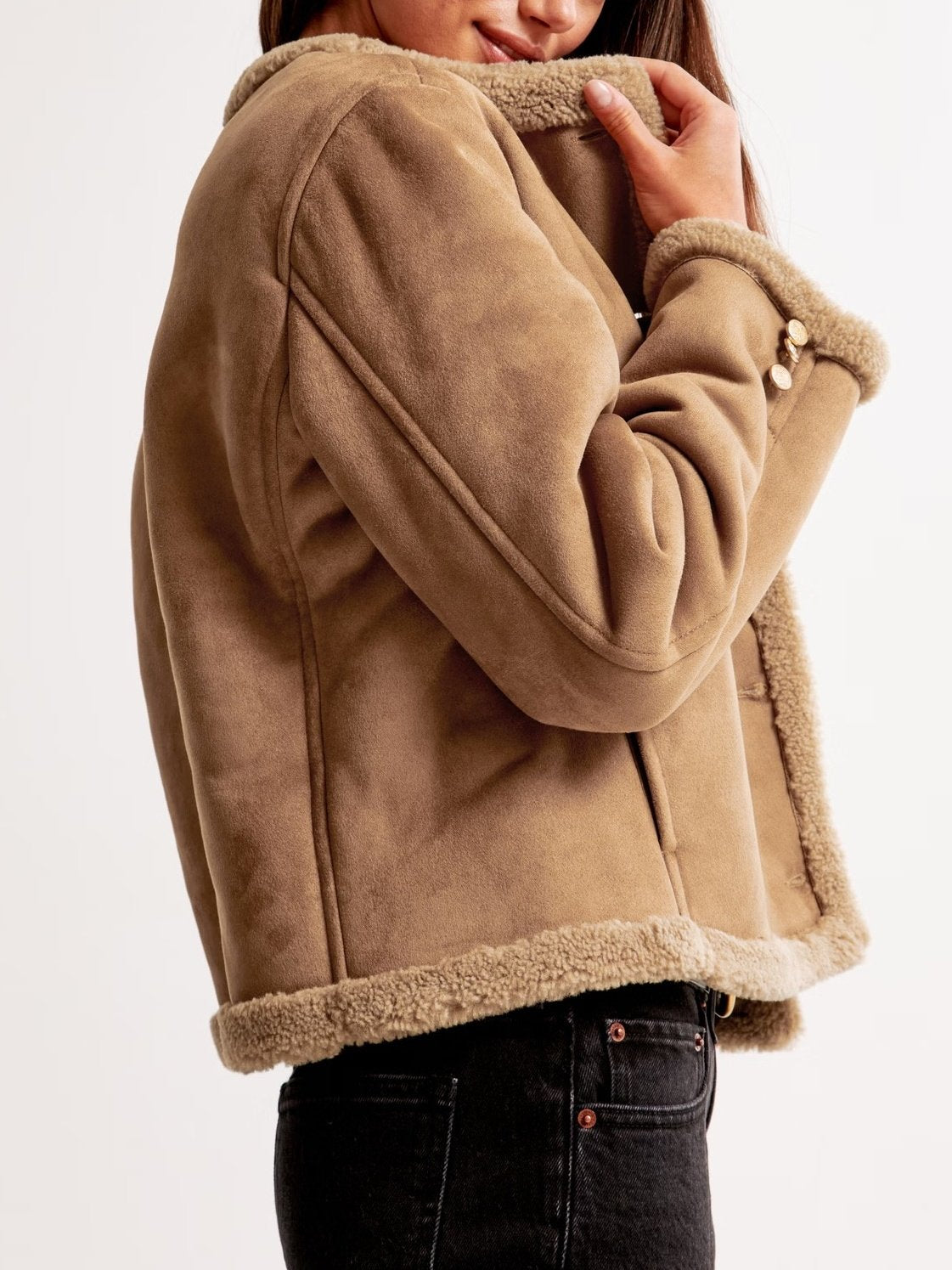 Winterized Collarless Shearling Jacket