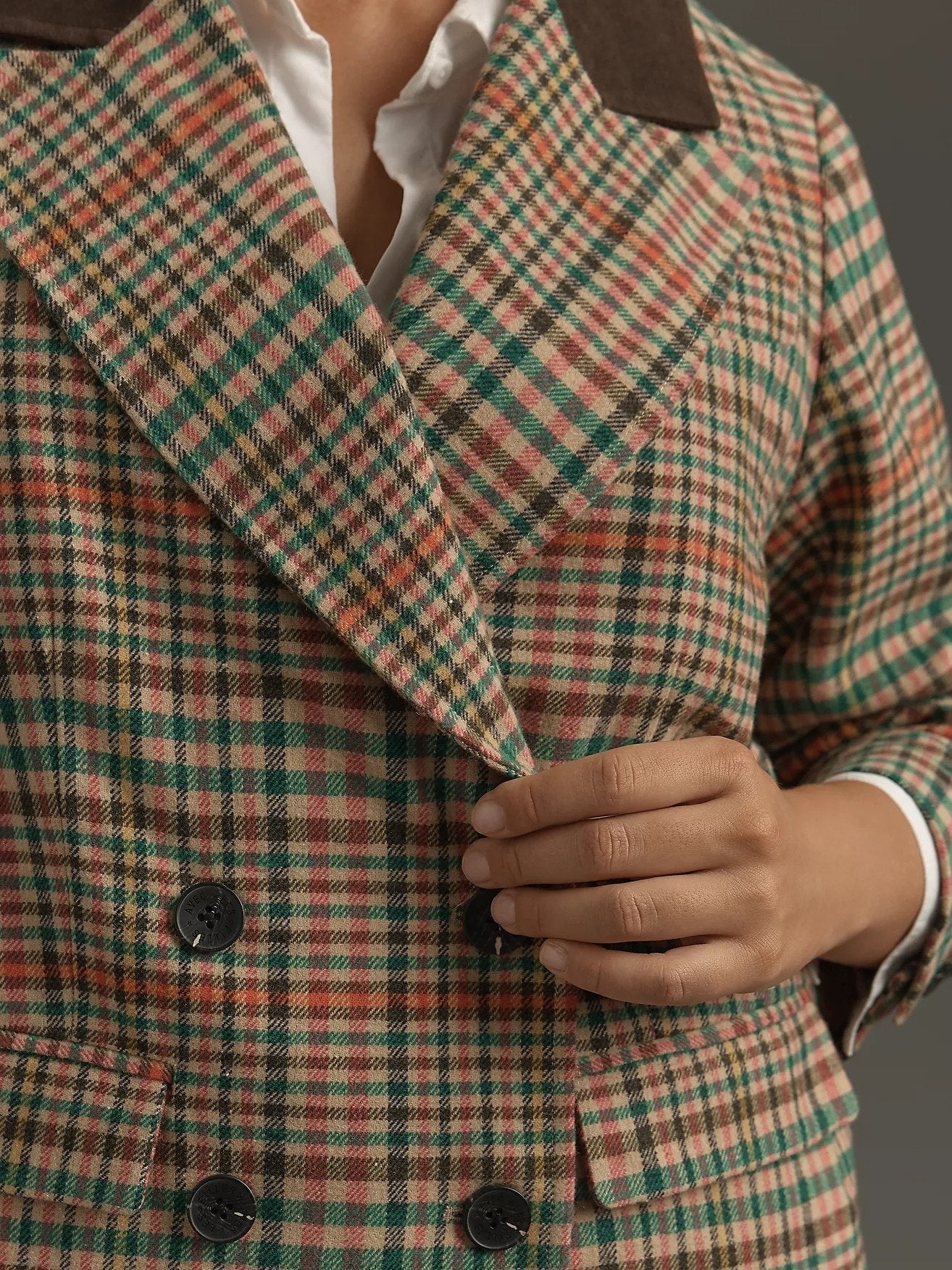 Double-Breasted Elbow-Patch Plaid Jacket