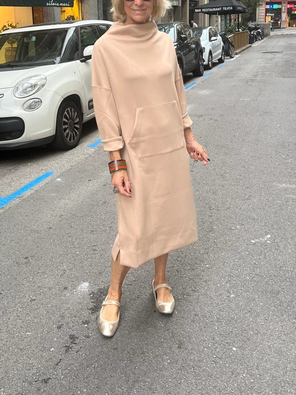 Round Neck Long Sleeve Midi Dress