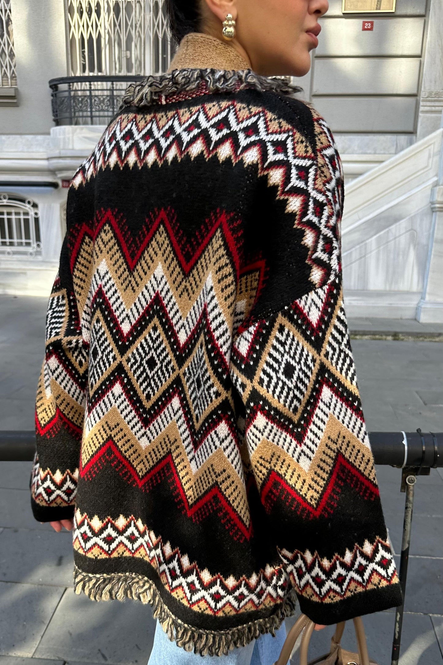 Multi-color Fringed Knit Cardigan