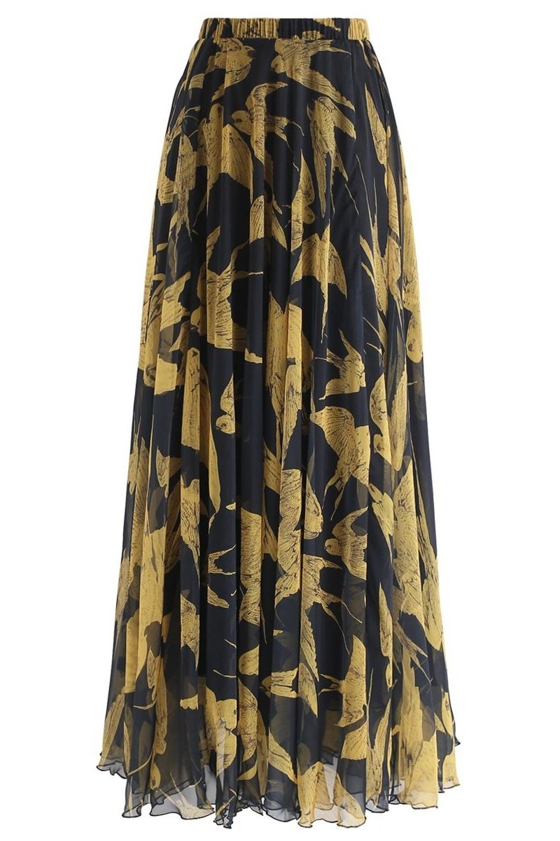 Swallows Print Maxi Skirt