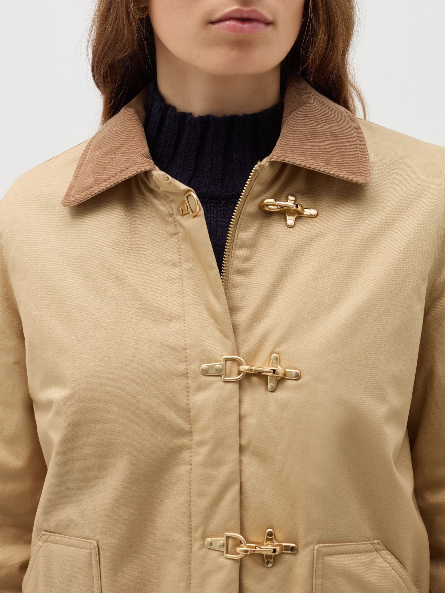 Beige Short Jacket With Collar In Corduroy