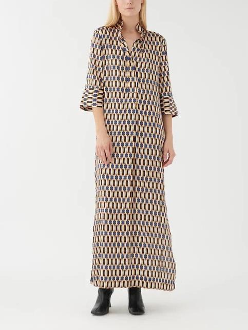 Printed 3/4 Sleeves Maxi Dress