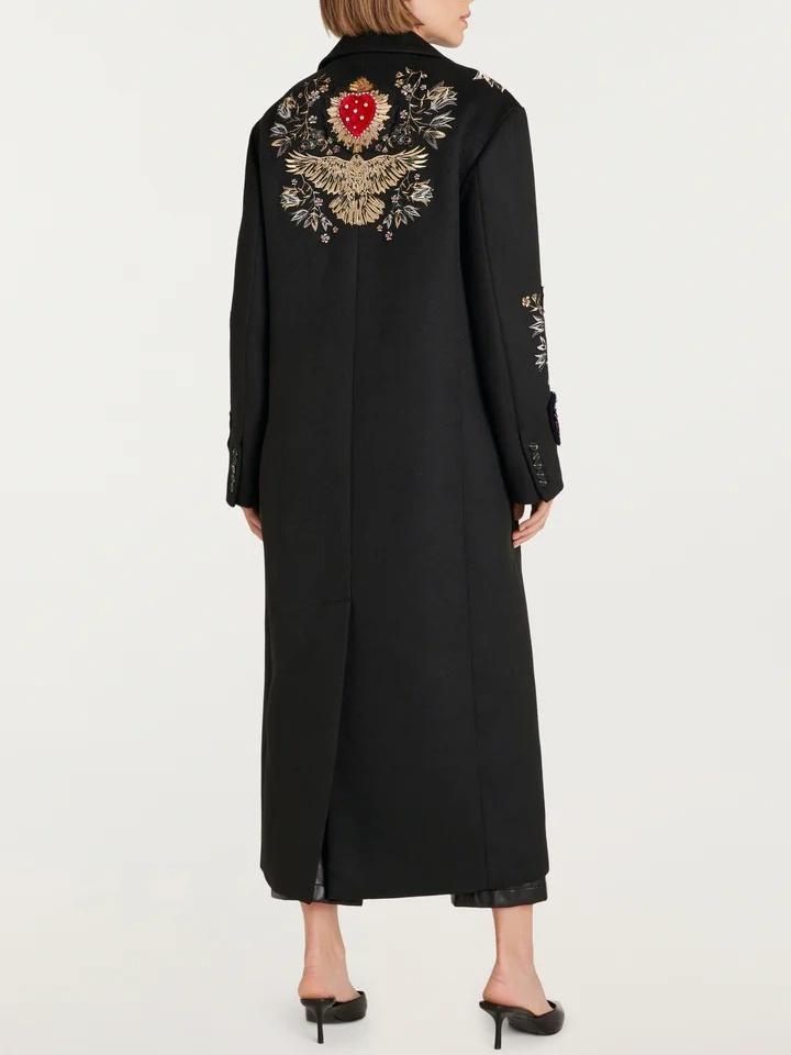 Black Appliques Long Coat