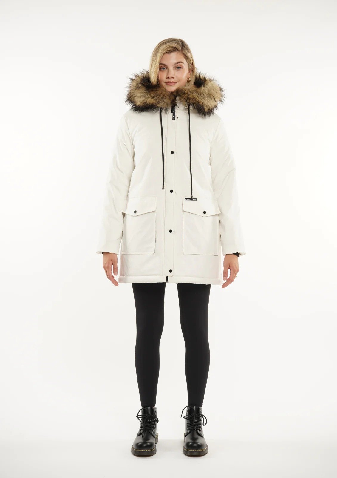 Faux Fur Mid-Length Hooded Parka With Large Pockets Splashproof