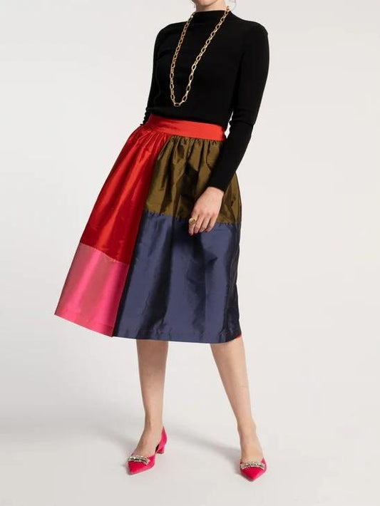 Gathered Midi Skirt Colorblock