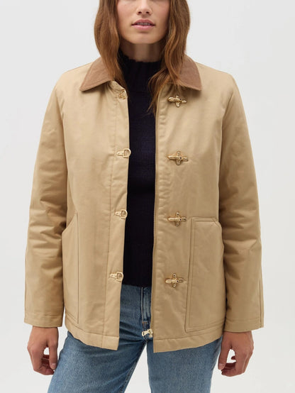 Beige Short Jacket With Collar In Corduroy