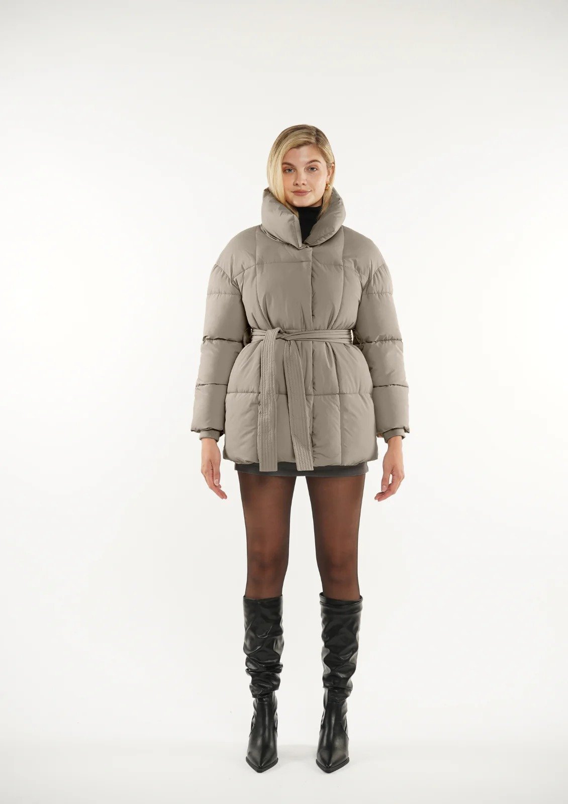 Mid Length Belted Puffer Jacket