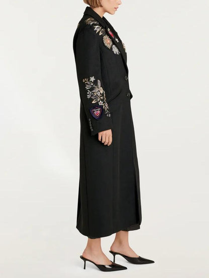 Black Appliques Long Coat