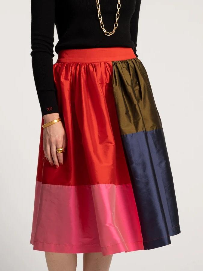 Gathered Midi Skirt Colorblock