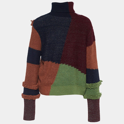 Multicolor Patchwork Knit Turtleneck Jumper