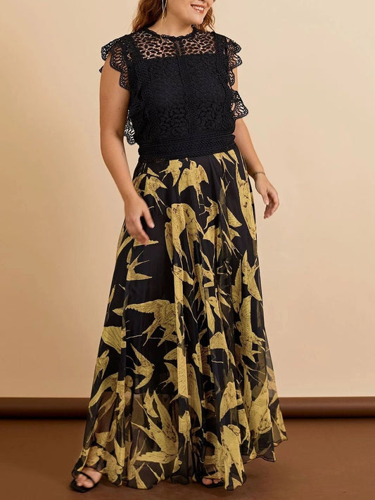 Swallows Print Maxi Skirt