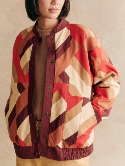 Patchwork Red Brown Coat