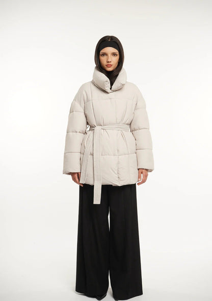 Mid Length Belted Puffer Jacket