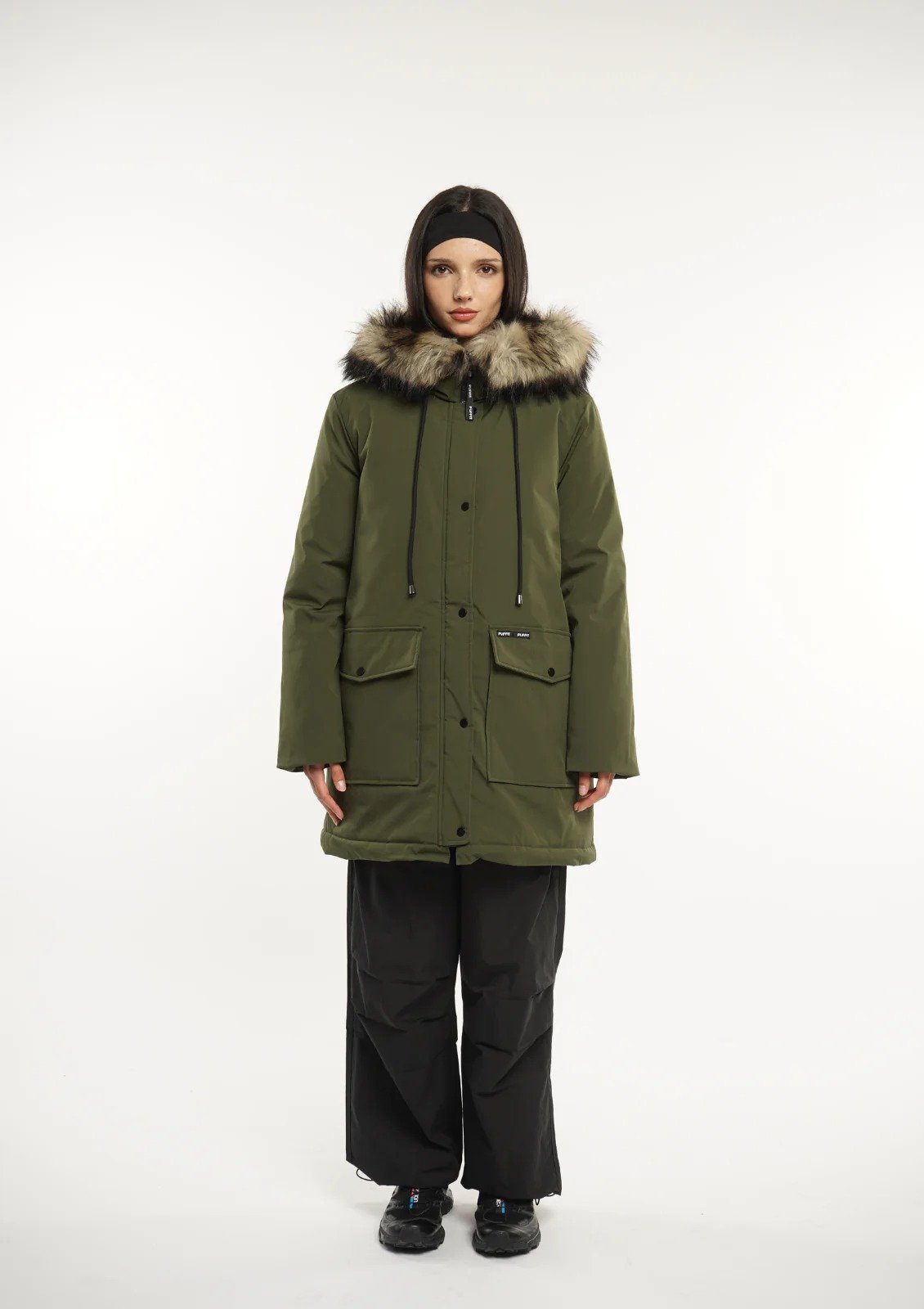 Faux Fur Mid-Length Hooded Parka With Large Pockets Splashproof