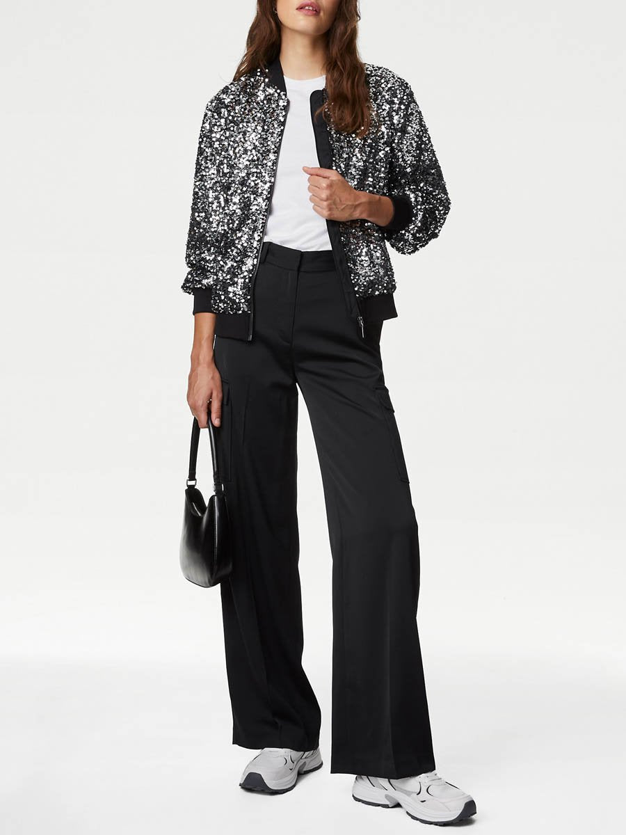 Sequin Relaxed Bomber Jacket