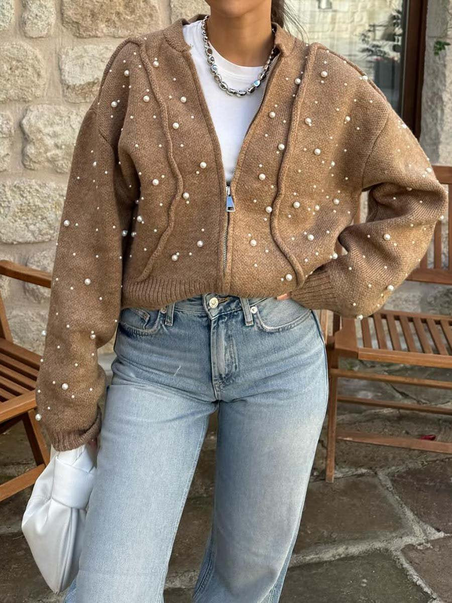 Faux Pearl Bomber Jacket