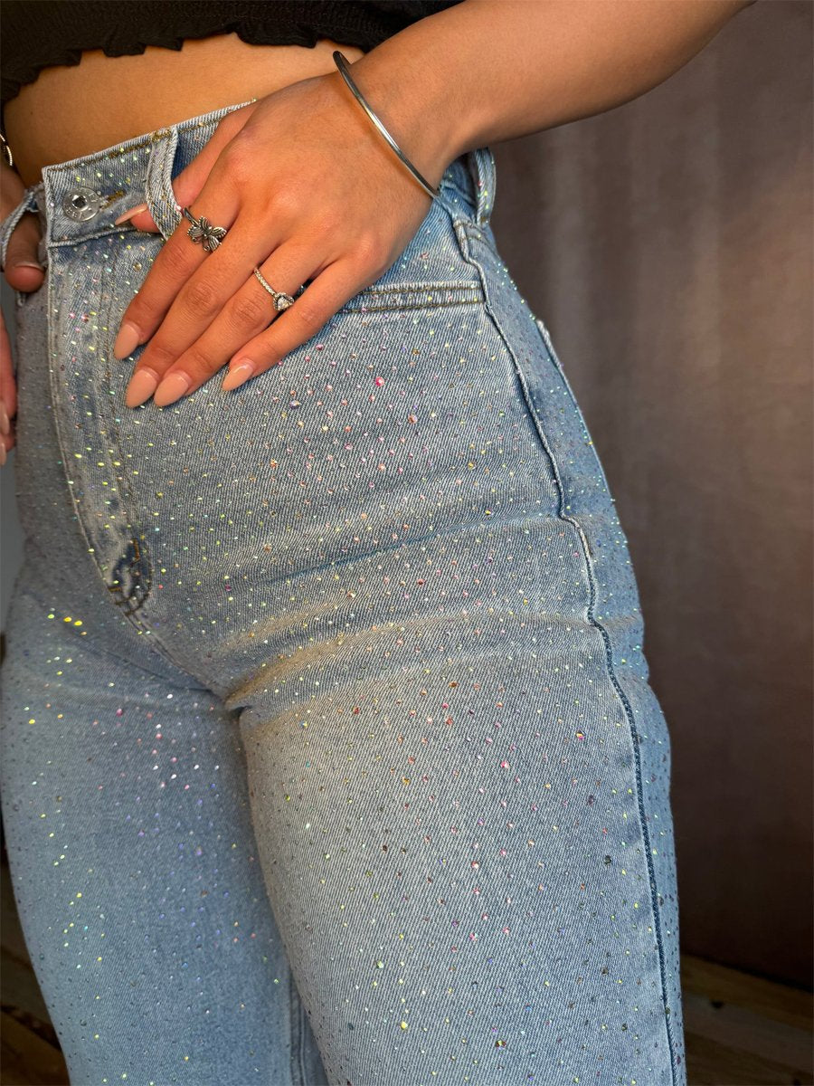 Fashion High Waist Rhinestone Denim Jeans