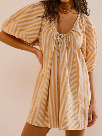 Striped Casual Loose Deep V Wide-leg Romper