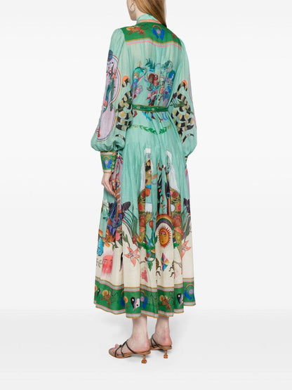 Evergreen Belted Printed Maxi Shirt Dress