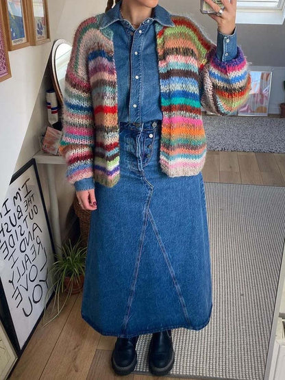 Rainbow Knit Sweater Cardigan