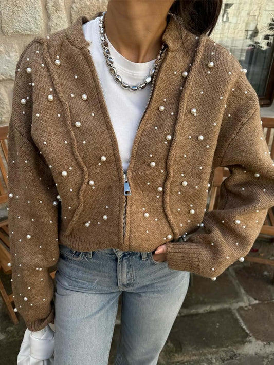 Faux Pearl Bomber Jacket