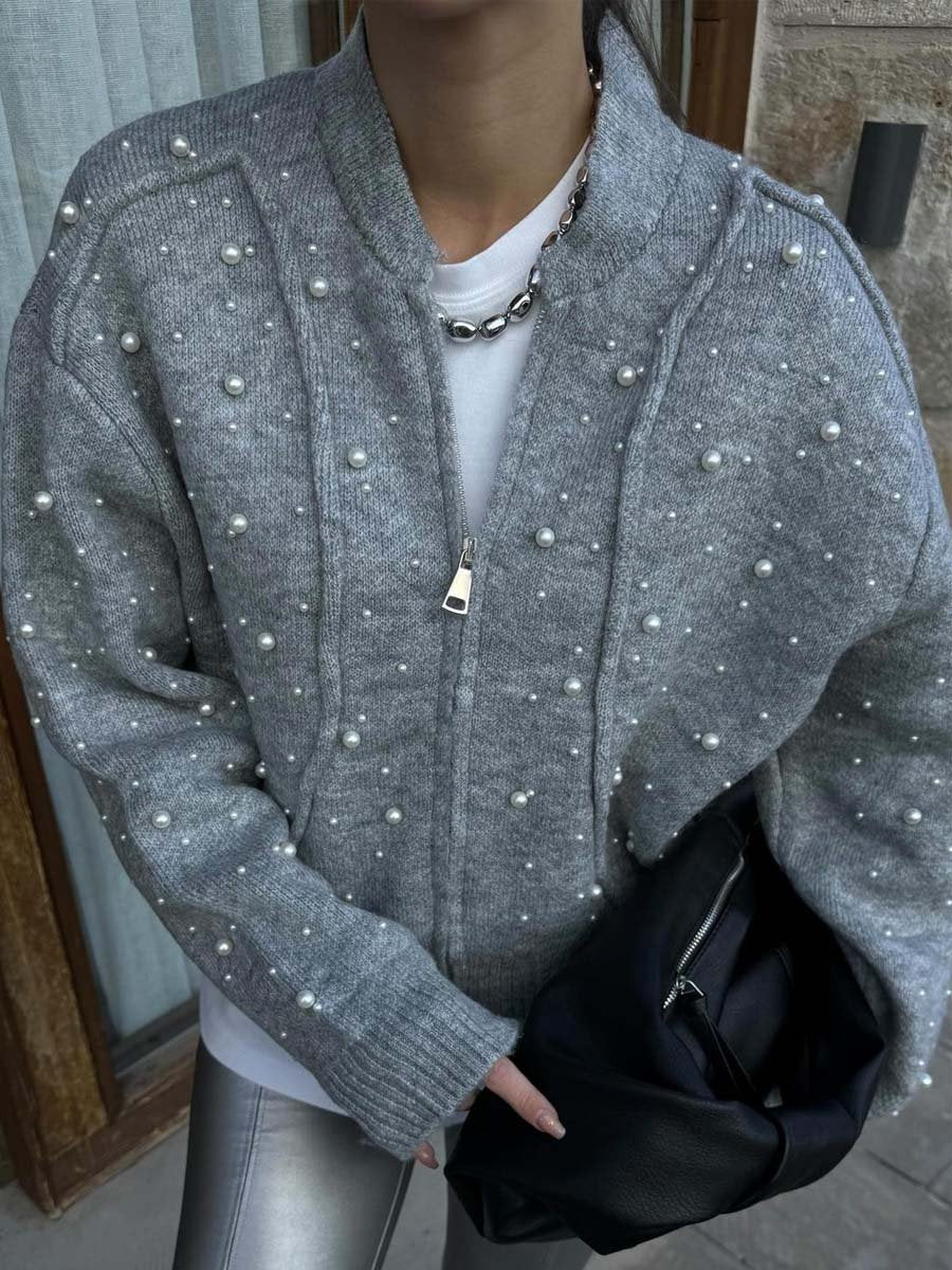 Faux Pearl Bomber Jacket