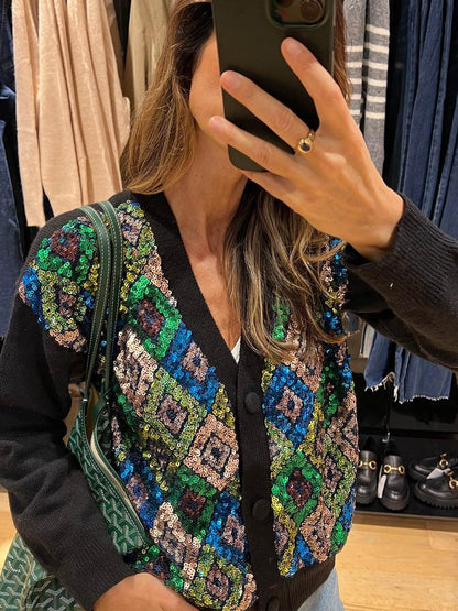 Sequin Patchwork Cardigan