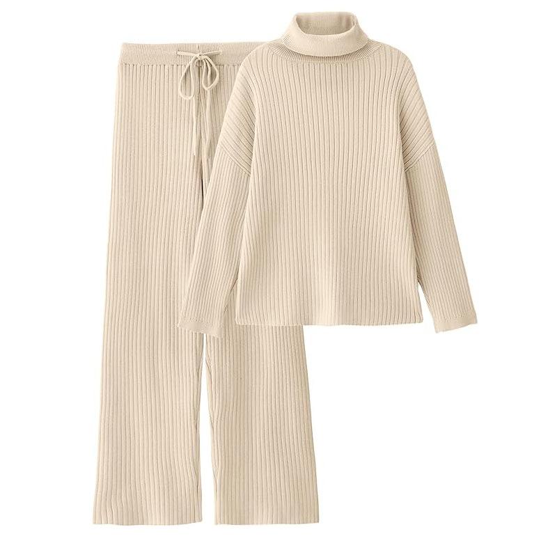 Turtleneck Long Sleeve Knitted Sweater Set