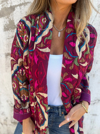 Floral Print Tie Up Long Sleeve Jacket