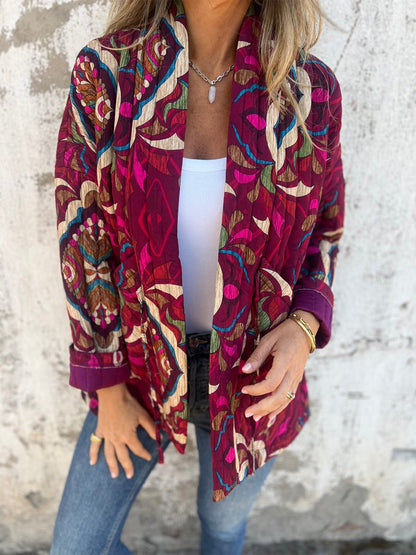 Floral Print Tie Up Long Sleeve Jacket