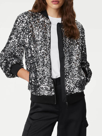 Sequin Relaxed Bomber Jacket