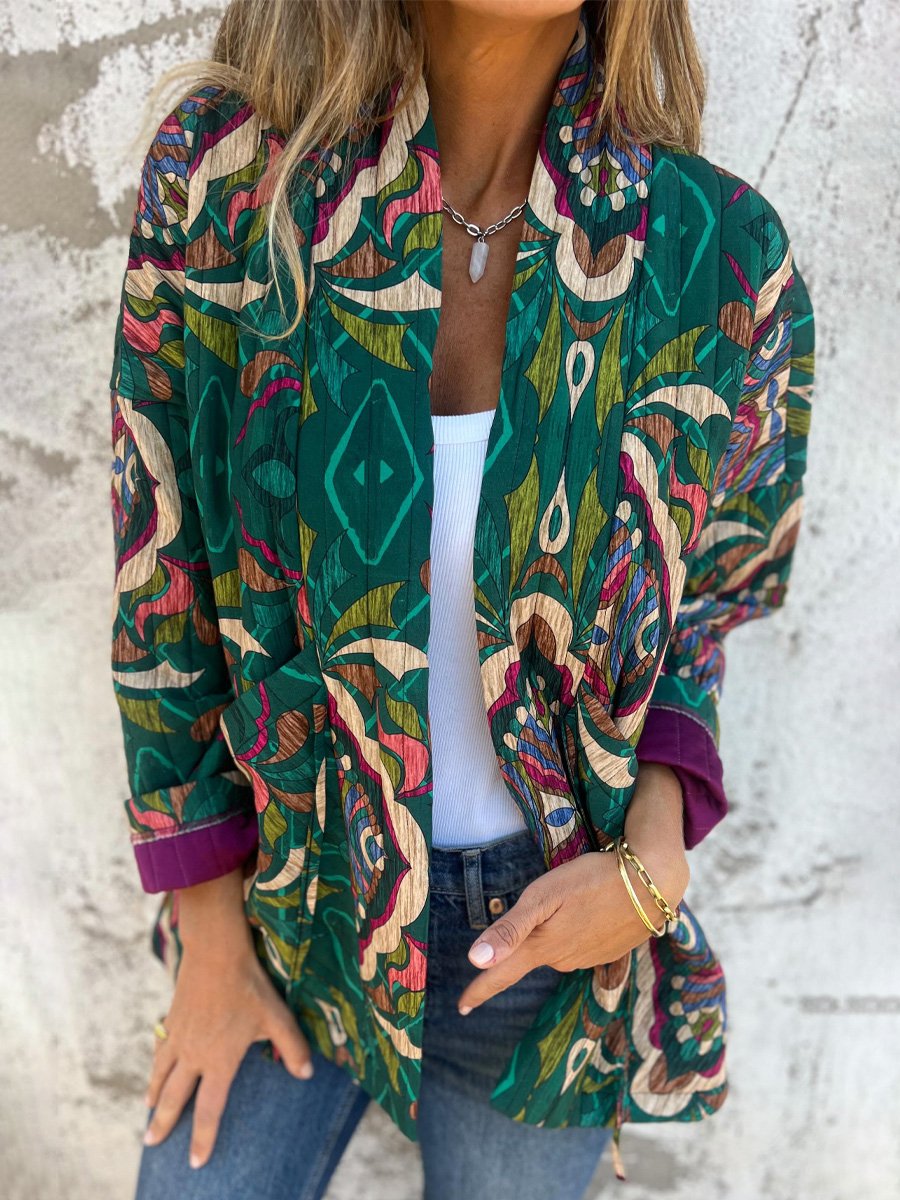 Floral Print Tie Up Long Sleeve Jacket